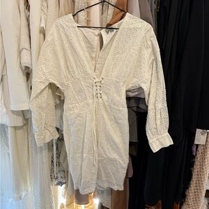 White Eyelet Lace-Up Dress